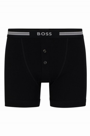 Ropa Interior Hugo Boss Organic-cotton Trunks With Logo Waistband Hombre Negros | 14526-DVAW