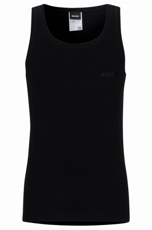Ropa Interior Hugo Boss Organic-cotton Vest With Tonal Logo Hombre Negros | 56218-RIVD