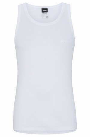 Ropa Interior Hugo Boss Organic-cotton Vest With Tonal Logo Hombre Blancos | 61953-MBSZ
