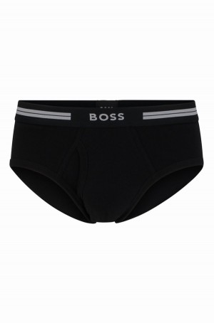 Ropa Interior Hugo Boss Regular-rise Briefs In Pure Algodon With Logo Waistband Hombre Negros | 74320-PXCO