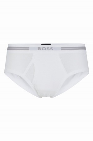 Ropa Interior Hugo Boss Regular-rise Briefs In Pure Algodon With Logo Waistband Hombre Blancos | 97158-AVQJ