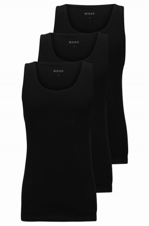 Ropa Interior Hugo Boss Three-pack Of Algodon Vests With Embroidered Logos Hombre Negros | 74310-XFUH