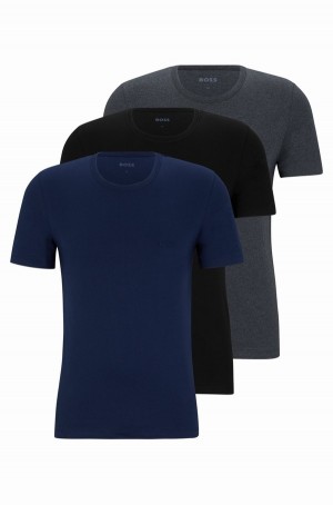 Ropa Interior Hugo Boss Three-pack Of Logo-embroidered In Algodon Hombre Negros Grises Azules | 50129-ZOKD