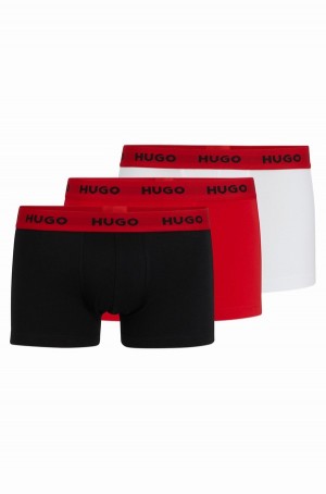 Ropa Interior Hugo Boss Three-pack Of Logo-waistband Trunks In Stretch Algodon Hombre Negros Rojos Blancos | 98430-KEDS