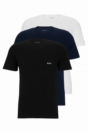 Ropa Interior Hugo Boss Three-pack Of Logo-embroidered In Algodon Hombre Negros Blancos Azules | 61842-MEKA