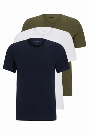 Ropa Interior Hugo Boss Three-pack Of Logo-embroidered In Algodon Hombre Azules Blancos Verdes | 91375-ZQRL