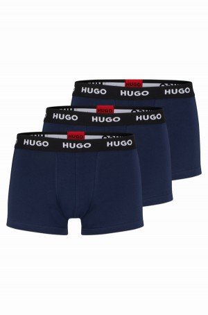 Ropa Interior Hugo Boss Three-pack Of Logo-waistband Trunks In Stretch Algodon Hombre Azules Oscuro | 64179-QOFU