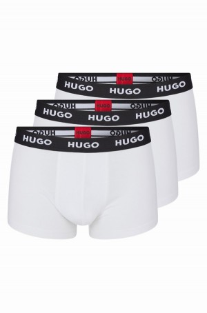 Ropa Interior Hugo Boss Three-pack Of Logo-waistband Trunks In Stretch Algodon Hombre Blancos | 91783-DAFJ