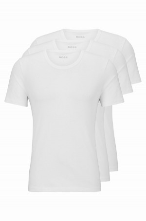 Ropa Interior Hugo Boss Three-pack Of Logo-embroidered In Algodon Hombre Blancos | 84960-JPQE