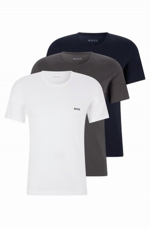 Ropa Interior Hugo Boss Three-pack Of Logo-embroidered In Algodon Hombre Blancos Azules Grises | 53760-VSCG