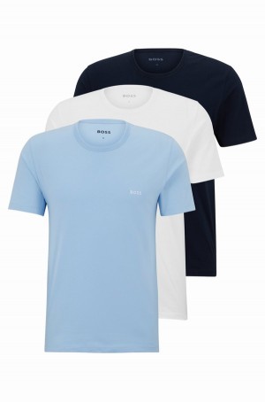 Ropa Interior Hugo Boss Three-pack Of Logo In Algodon Hombre Blancos Azules Oscuro | 36701-AJIM