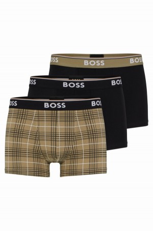 Ropa Interior Hugo Boss Three-pack Of Logo-waistband Trunks In Stretch Algodon Hombre Negros Blancos Beige | 67431-DXSB