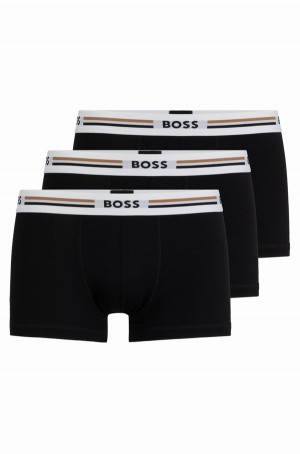 Ropa Interior Hugo Boss Three-pack Of Soft-touch Stretch Trunks With Logo Waistbands Hombre Negros | 64870-PIFW