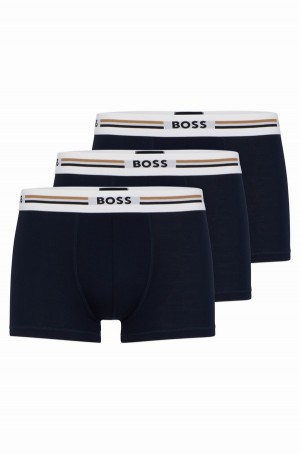 Ropa Interior Hugo Boss Three-pack Of Soft-touch Stretch Trunks With Logo Waistbands Hombre Azules Oscuro | 71038-TQWB