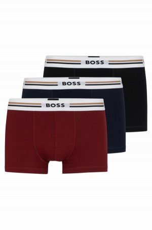 Ropa Interior Hugo Boss Three-pack Of Soft-touch Stretch Trunks With Logo Waistbands Hombre Rojos Oscuro | 80149-QKMR