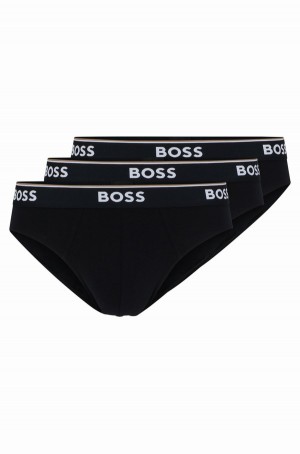 Ropa Interior Hugo Boss Three-pack Of Stretch-cotton Briefs With Logo Waistbands Hombre Negros | 56824-BXVG
