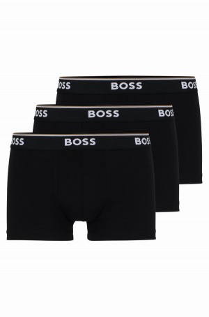Ropa Interior Hugo Boss Three-pack Of Stretch-cotton Trunks With Logo Waistbands Hombre Negros | 21486-BXOK