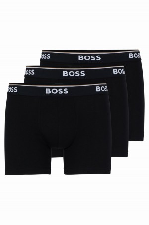 Ropa Interior Hugo Boss Three-pack Of Stretch-cotton With Logos Hombre Negros | 73649-YZPI