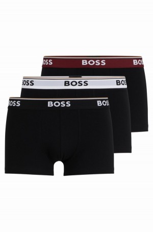 Ropa Interior Hugo Boss Three-pack Of Stretch-cotton Trunks With Logo Waistbands Hombre Negros | 96845-VUNR