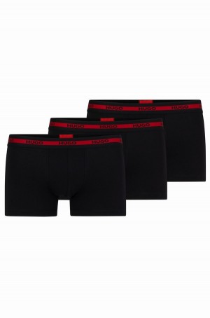 Ropa Interior Hugo Boss Three-pack Of Stretch-cotton Trunks With Logo Waistbands Hombre Negros | 10487-TIEN