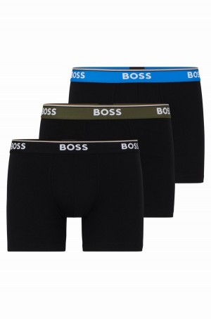 Ropa Interior Hugo Boss Three-pack Of Stretch-cotton With Logos Hombre Negros | 06491-TGUH