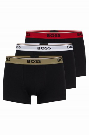 Ropa Interior Hugo Boss Three-pack Of Stretch-cotton Trunks With Logo Waistbands Hombre Negros | 97068-KENO