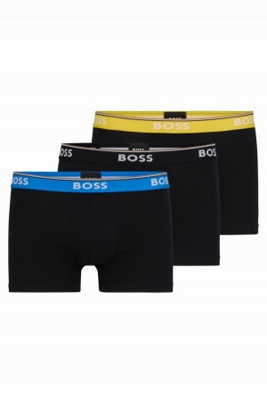 Ropa Interior Hugo Boss Three-pack Of Stretch-cotton Trunks With Logo Waistbands Hombre Negros | 09375-KFXB