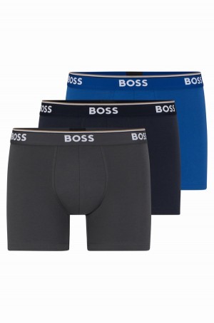 Ropa Interior Hugo Boss Three-pack Of Stretch-cotton With Logos Hombre Negros Grises Azules | 46795-JYLW