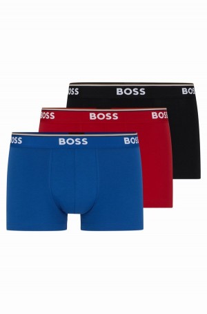 Ropa Interior Hugo Boss Three-pack Of Stretch-cotton Trunks With Logo Waistbands Hombre Negros Rojos | 19804-KDQZ