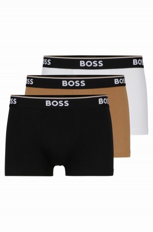 Ropa Interior Hugo Boss Three-pack Of Stretch-cotton Trunks With Logo Waistbands Hombre Negros Blancos Beige | 63948-CFQN
