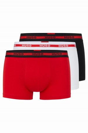Ropa Interior Hugo Boss Three-pack Of Stretch-cotton Trunks With Logo Waistbands Hombre Negros Blancos Rojos | 37268-VESF
