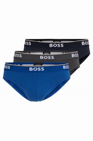 Ropa Interior Hugo Boss Three-pack Of Stretch-cotton Briefs With Logo Waistbands Hombre Azules | 60347-AFCD