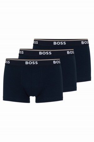 Ropa Interior Hugo Boss Three-pack Of Stretch-cotton Trunks With Logo Waistbands Hombre Azules Oscuro | 62083-NVBE