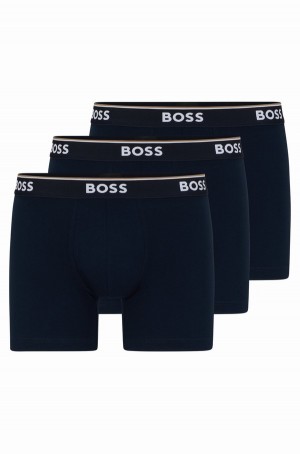 Ropa Interior Hugo Boss Three-pack Of Stretch-cotton With Logos Hombre Azules Oscuro | 70268-DHPW