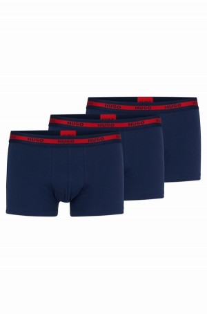 Ropa Interior Hugo Boss Three-pack Of Stretch-cotton Trunks With Logo Waistbands Hombre Azules Oscuro | 04623-QTKN