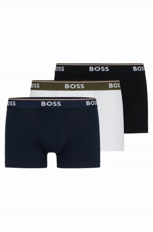 Ropa Interior Hugo Boss Three-pack Of Stretch-cotton Trunks With Logo Waistbands Hombre Azules Oscuro | 63851-MJUE