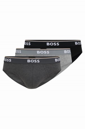 Ropa Interior Hugo Boss Three-pack Of Stretch-cotton Briefs With Logo Waistbands Hombre Grises | 63809-TGYM