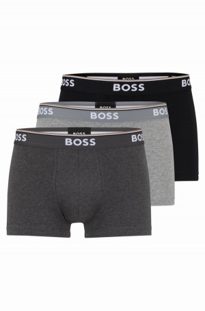 Ropa Interior Hugo Boss Three-pack Of Stretch-cotton Trunks With Logo Waistbands Hombre Grises | 60741-HQWU
