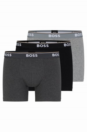 Ropa Interior Hugo Boss Three-pack Of Stretch-cotton With Logos Hombre Grises | 31749-ASMT