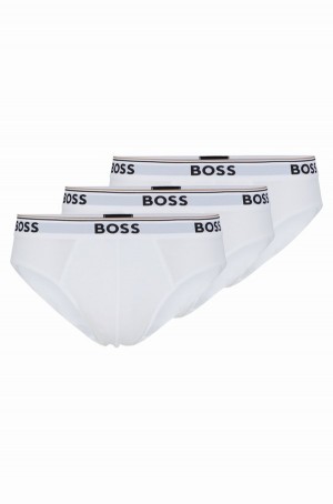 Ropa Interior Hugo Boss Three-pack Of Stretch-cotton Briefs With Logo Waistbands Hombre Blancos | 78156-BAJX