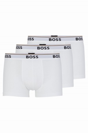 Ropa Interior Hugo Boss Three-pack Of Stretch-cotton Trunks With Logo Waistbands Hombre Blancos | 47152-EOPM