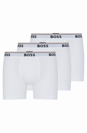 Ropa Interior Hugo Boss Three-pack Of Stretch-cotton With Logos Hombre Blancos | 03657-LAVG