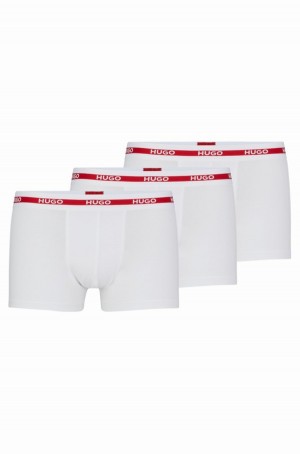 Ropa Interior Hugo Boss Three-pack Of Stretch-cotton Trunks With Logo Waistbands Hombre Blancos | 15874-UTVS