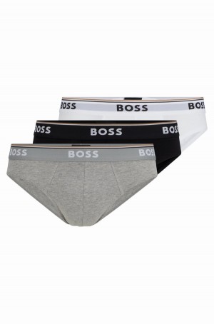 Ropa Interior Hugo Boss Three-pack Of Stretch-cotton Briefs With Logo Waistbands Hombre Blancos Grises Negros | 57263-TYVL