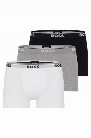 Ropa Interior Hugo Boss Three-pack Of Stretch-cotton Trunks With Logo Waistbands Hombre Blancos Grises Negros | 47582-IZOM