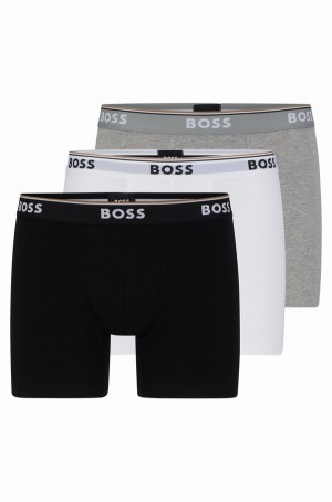Ropa Interior Hugo Boss Three-pack Of Stretch-cotton With Logos Hombre Blancos Grises Negros | 51897-ILBQ
