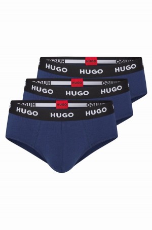 Ropa Interior Hugo Boss Three-pack Of Stretch-cotton Briefs With Logo Waistbands Hombre Azules Oscuro | 90315-JGAB