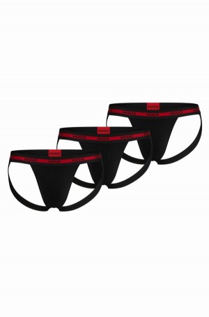 Ropa Interior Hugo Boss Three-pack Of Stretch-cotton Jock Straps With Logos Hombre Negros | 25194-WVUQ