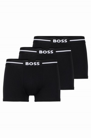Ropa Interior Hugo Boss Three-pack Of Stretch-cotton Trunks With Logo Stripe Hombre Negros | 36945-HJQN