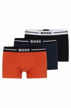 Ropa Interior Hugo Boss Three-pack Of Stretch-cotton Trunks With Logo Waistbands Hombre Rojos Azules Oscuro | 80576-SBET